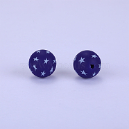 Printed Round with Star Pattern Silicone Focal Beads, Dark Slate Blue, 15x15mm, Hole: 2mm(SI-JX0056A-103)