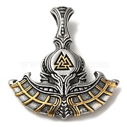 Viking 304 Stainless Steel Big Pendants, Thor's Axe with Valknut Charm, Antique Silver & Golden, 50x46x11.5mm, Hole: 11.5x6mm(STAS-Z059-12AS)