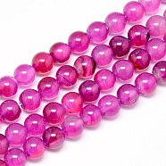 Natural Striped Agate/Banded Agate Beads Strands, Dyed, Round, Camellia, 8mm, Hole: 1mm, about 48pcs/strand, 14.9 inch(G-R003-01)