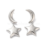 Long-Lasting Plated Brass Star and Moon Dangle Stud Earrings for Women, Cadmium Free & Lead Free, Real Platinum Plated, 49mm, Pin: 1mm(EJEW-K093-27P)