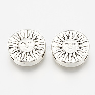 Tibetan Style Alloy Slider Charms, Flat Round, Cadmium Free & Lead Free, Antique Silver, 17.5x5.5mm, Hole: 10.5x2mm, about 270pcs/1000g(TIBEP-S317-29AS-RS)