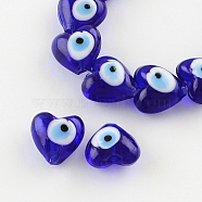 Heart Evil Eye Lampwork Bead Strands, Blue, 13~15x15x9mm, Hole: 2mm, about 24pcs/strand, 11.4 inch(LAMP-R119-01)