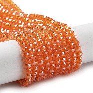 Electroplate Transparent Glass Beads Strands, Faceted(32 Facets), Round, Pearl Luster Plated, Dark Orange, 3mm, Hole: 0.8mm, about 164~166pcs/strand, 19.69~19.88 inch(50~50.5cm)(EGLA-A035-T3mm-A05)