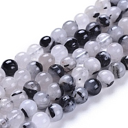 Natural Tourmalinated Quartz/Black Rutilated Quartz Beads Strands, Round, 6~6.5mm, Hole: 0.7mm, about 63pcs/strand, 15.16 inch(38.5cm)(G-E558-04-6mm)