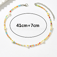 Vintage Colorful Glass Bead Flower Necklace for Women, Short Style, Colorful, 16.14 inch(41cm)(BY3225-1)