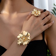 Flower Alloy Adjustable Rings & Cuff Bangle Set for Women, with Plastic Imitation Pearl, Golden, Inner Diameter: 18.5mm(SJEW-G082-01G)