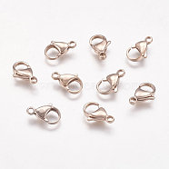 Ion Plating(IP) 304 Stainless Steel Lobster Claw Clasps, Parrot Trigger Clasps, Rose Gold, 15x9x4mm(STAS-P185-15-RG)