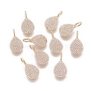 Brass Micro Pave Cubic Zirconia Pendants, teardrop, Long-Lasting Plated, Nickel Free, Real 18K Gold Plated, 16x8.5x1.5mm, Hole: 2.5x3.5mm(KK-I643-11G)