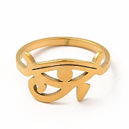 304 Stainless Steel Eye of Horus Finger Ring for Women, Golden, Inner Diameter: 17.8mm(RJEW-K239-10G)