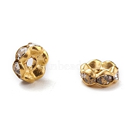 Brass Rhinestone Spacer Beads, Grade A, Wavy Edge, Golden Metal Color, Rondelle, Crystal, 6x3mm, Hole: 1mm(X-RB-A014-L6mm-01G)