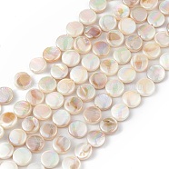 Electroplated Natural Freshwater Shell Beads Strands, AB Color, Flat Found, Colorful, 8x3mm, Hole: 0.8mm, about 49pcs/strand, 15.35''(39cm)(SHEL-K001-002)