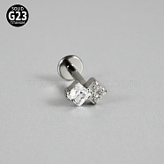 G23 Titanium Micro Pave Cubic Zirconia Cartilage Earrings, Threadless Labret Stud, Tragus Stud, Flat Back Earring, Leaf, Stainless Steel Color, 8mm, Pin: 1.2mm(WG0CACB-07)