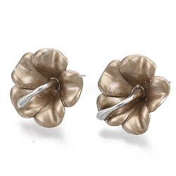 Spray Painted Alloy Stud Earring Findings, with Stainless Steel Pins and Loop, Flower, Platinum, Camel, 18x18mm, Hole: 1.4mm, Pin: 1mm(PALLOY-N152-03P)
