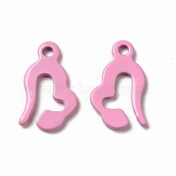 Spray Painted 201 Stainless Steel Charms, Pearl Pink, 13x8x1mm, Hole: 1.2mm(STAS-G304-27D)