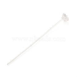 Alloy Hair Stick Findings, Vintage Decorative for Hair Diy Accessory, Flower, Silver, 125x14.5mm, Tray: 11mm, Pin: 2.5mm(FIND-O002-02S)