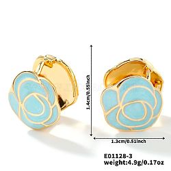 Vintage Brass Enamel Mountain Camellia Hoop Earrings, Women's Unique Minimalist Fashion Accessories, Blue, 14x13mm(AP2045-3)