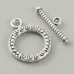 Tibetan Style Alloy Toggle Clasps, Textured Ring, Antique Silver, Round: 21x16x2mm, Inner Diameter: 11mm, T-bar: 20x5.5x2.5mm, Hole: 1.6mm, 2pcs/set(FIND-CJC0017-21C-AS)