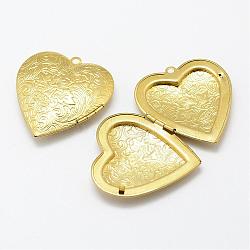 Brass Locket Pendants, Heart with Flower, Nickel Free, Raw(Unplated), 42x40x9mm, Hole: 3mm(KK-P094-20)