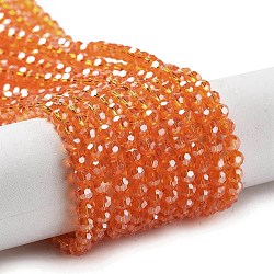 Electroplate Transparent Glass Beads Strands, Faceted, Round, Pearl Luster Plated, Dark Orange, 3mm, Hole: 0.8mm, about 164~166pcs/strand, 19.69~19.88 inch(50~50.5cm)(EGLA-A035-T3mm-A05)