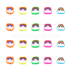 100Pcs 5 Style Handmade Polymer Clay Beads, Rainbow, Mixed Color, 8~9x9.5~10.5x4.5~5mm, Hole: 1.8~2mm, 20pcs/style(FIND-FW0001-33)