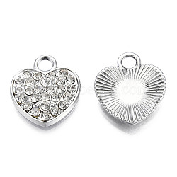 Alloy Rhinestone Pendants, Heart, Crystal, Platinum, 17x15x3mm, Hole: 3mm(PALLOY-S133-003P)