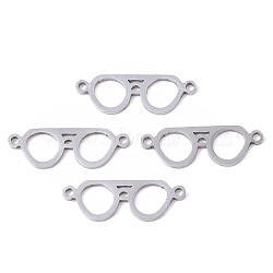 201 Stainless Steel Links connectors, Laser Cut Links, Glasses, Stainless Steel Color, 7.5x22x1mm, Hole: 1.4mm(STAS-R104-019P)