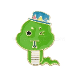 Snake with Top Hat Enamel Pins, Alloy Brooches for Backpack Clothes, Lime Green, 28.5x24.5mm(PALLOY-D361-02G-02)