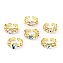 Enamel Evil Eye Open Cuff Ring with Cubic Zirconia, Real 18K Gold Plated Brass Jewelry for Women, Cadmium Free & Lead Free, Mixed Color, US Size 6(16.5mm)(KK-D080-07G)