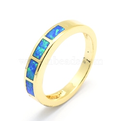 Synthetic Opal Finger Rings, with Brass Findings, Long-Lasting Plated, Dodger Blue, Golden, US Size 7 1/4(17.5mm)(RJEW-O026-04G-B)