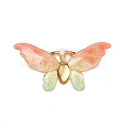 Gradient Color Resin Pendants, With Golden Iron Findings, Butterfly, Light Salmon, 26x50.5x3.5mm, Hole: 1.5mm(RESI-Q012-03A)