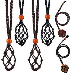 6Pcs 2 Colors Adjustable Braided Waxed Cord Macrame Pouch Necklace Making, Interchangeable Stone, with Wood Beads, Mixed Color, 90cm, 3pcs/color(NJEW-SZ0001-49)