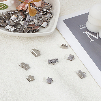 60Pcs 2 Styles 304 Stainless Steel Ribbon Crimp Ends, Stainless Steel Color, 7x7~10x5mm, Hole: 0.4~1.2x0.5~1.2mm, 30pcs/style
