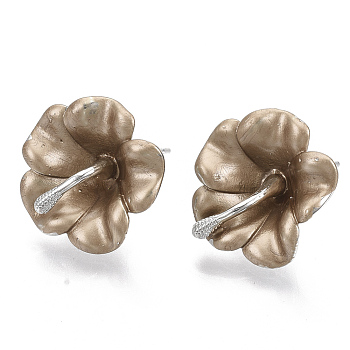 Spray Painted Alloy Stud Earring Findings, with Stainless Steel Pins and Loop, Flower, Platinum, Camel, 18x18mm, Hole: 1.4mm, Pin: 1mm