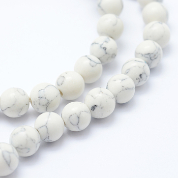 Synthetic Howlite Bead Strand, Dyed, Round, White, 8mm, Hole: 1mm, about 50pcs/strand, about 15 inch