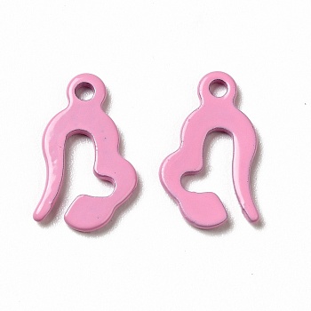 Spray Painted 201 Stainless Steel Charms, Pearl Pink, 13x8x1mm, Hole: 1.2mm
