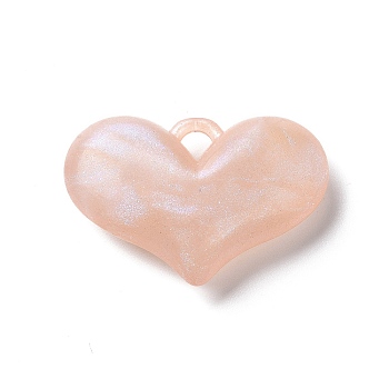 Luminous Acrylic Pendants, with Glitter, Glow In The Dark, Heart Charms, PeachPuff, 25.5x38x9.5mm, Hole: 4x4mm, about 94pcs/500g