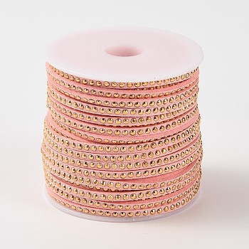 Rivet Faux Suede Cord, Faux Suede Lace, with Aluminum, Pink, 3x2mm, about 20yards/roll