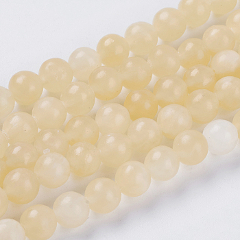 Natural Topaz Jade Beads Strands, Dyed, Round, Yellow, 6mm, Hole: 1mm