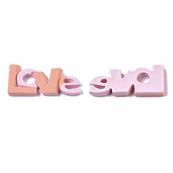 Opaque Resin Cabochons, for Valentine's Day, Word LOVE, Pink, 18.5x41.5x5mm