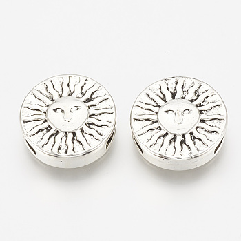 Tibetan Style Alloy Slider Charms, Flat Round, Cadmium Free & Lead Free, Antique Silver, 17.5x5.5mm, Hole: 10.5x2mm, about 270pcs/1000g