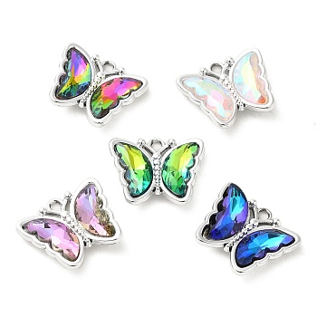 Glass Pendants, with Alloy Findings, Butterfly, Silver, 19.5x23x5mm, Hole: 2mm