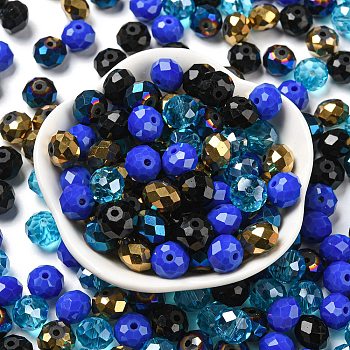 Glass Beads, Faceted, Rondelle, Medium Blue, 10x8mm, Hole: 1mm, about 560pcs/500g