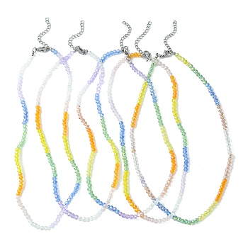 Glass Round Beaded Necklace, Stainless Steel Jewelry for Women, Colorful, 15.94 inch(40.5cm)