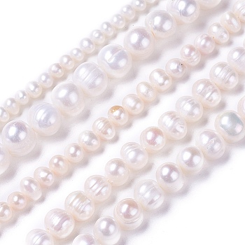 Natural Cultured Freshwater Pearl Beads Strands, Potato, White, 4~12x4~12mm, Hole: 0.5~1mm, about 28~100pcs/strand, 13.8 inch~15.7 inch(35~40cm)