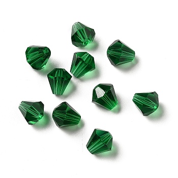 Glass Imitation Austrian Crystal Beads, Faceted, Diamond, Dark Green, 8x7.5mm, Hole: 0.9mm