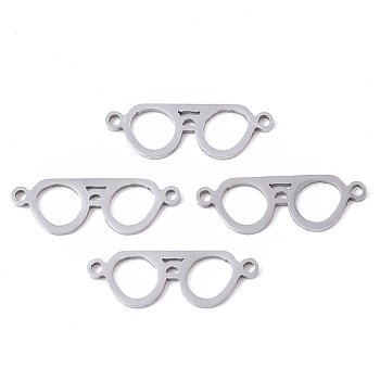 201 Stainless Steel Links connectors, Laser Cut Links, Glasses, Stainless Steel Color, 7.5x22x1mm, Hole: 1.4mm