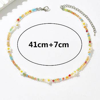 Vintage Colorful Glass Bead Flower Necklace for Women, Short Style, Colorful, 16.14 inch(41cm)