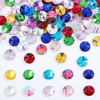 100Pcs 10 Colors Cone Shape Sew on Rhinestones, Glass Rhinestone, 2-Holes Links, Garments Accessories, Flat Back & Back Plated, Mixed Color, 16x5.4mm, Hole: 1.2mm, 10pcs/color