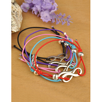 Stretchy Fashion Adjustable Bracelets, with Alloy Infinity Pendants, Iron Corrugated Beads and Elastic Cord, Mixed Color, 40~70mm 