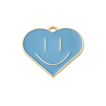 Alloy Enamel Pendants, Golden, Heart with Smiling Face Charms, Deep Sky Blue, 25x26.5x1.5mm, Hole: 2mm